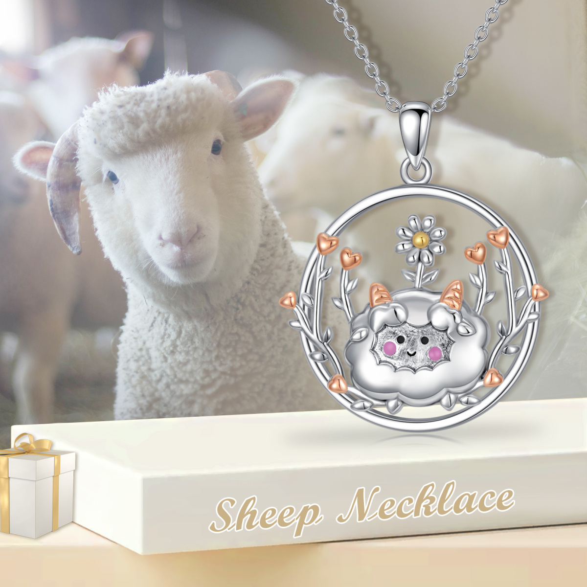 Sterling Silver Tri-tone Alpaca & Heart Pendant Necklace-6