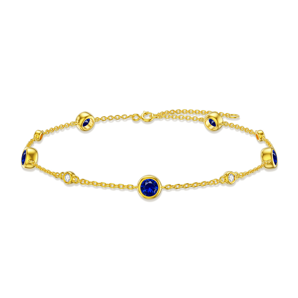 14K Gold Cubic Zirconia Bead Station Chain Bracelet-1