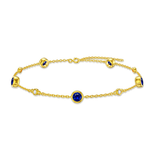14K Gold Cubic Zirconia Bead Station Chain Bracelet