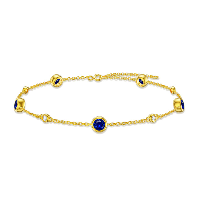 14K Gold Cubic Zirconia Bead Station Chain Bracelet-0