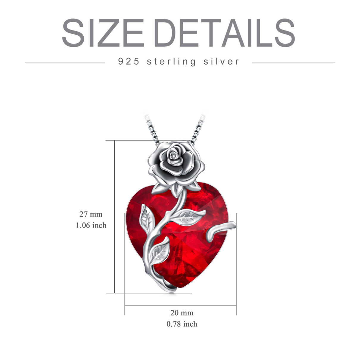 Sterling Silver Heart Shaped Crystal Rose & Heart Pendant Necklace-5