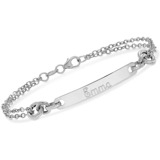 925 Sterling Silver Personalized Double Chain Bar Id Bracelet Custom Name Engraved Bar-1