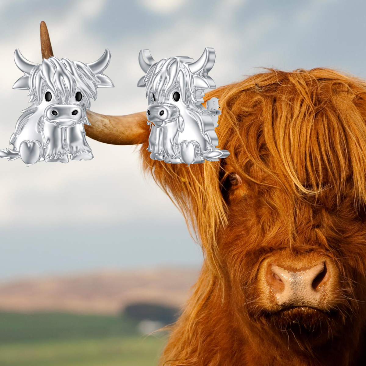 Sterling Silver Highland Cow Stud Earrings-6