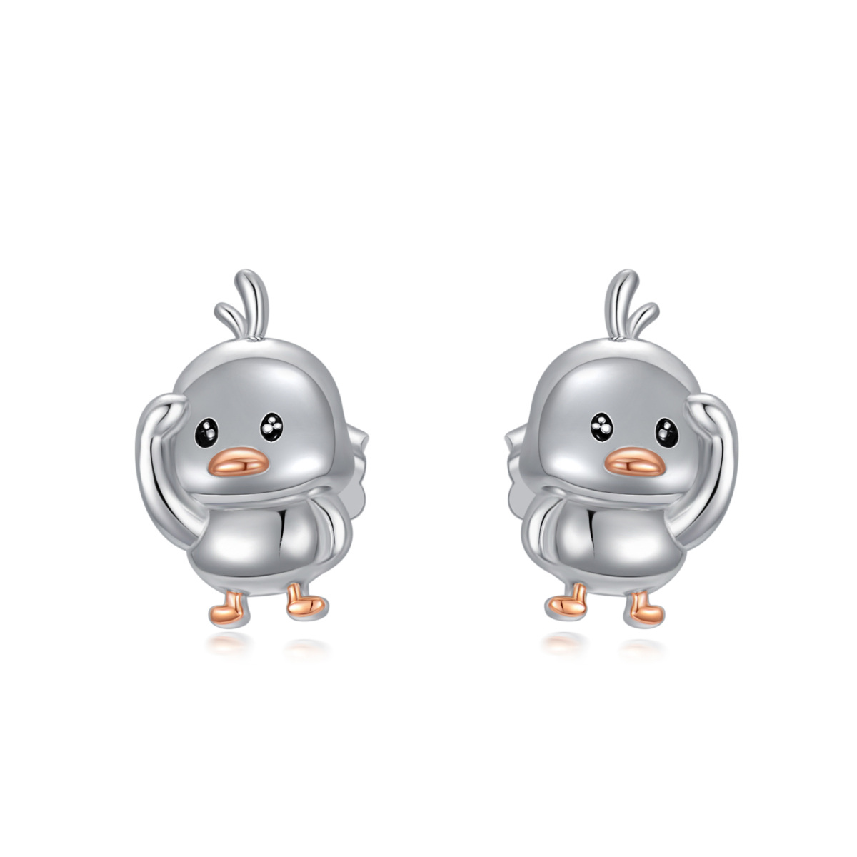Sterling Silver Two-tone Duck Stud Earrings-1