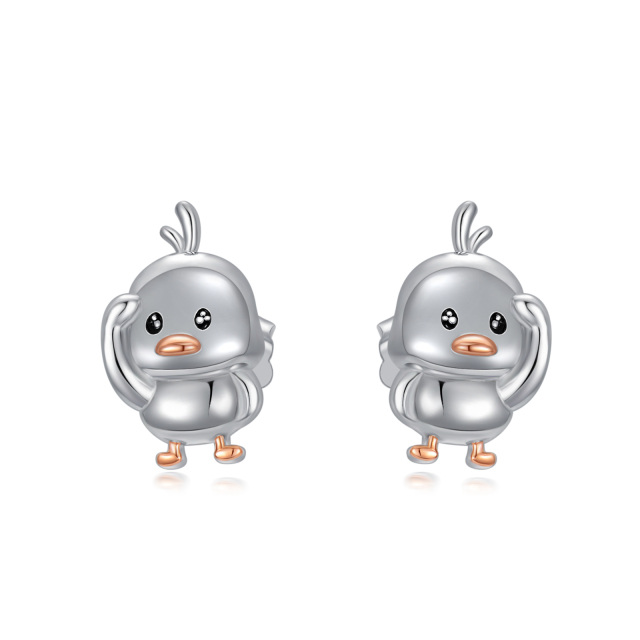 Sterling Silver Two-tone Duck Stud Earrings-0