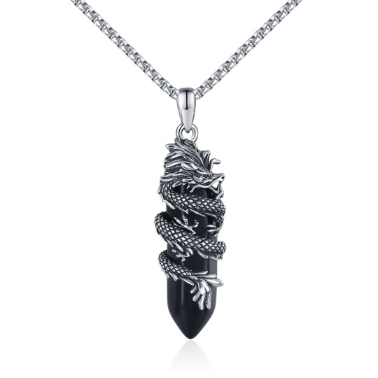 Dragon Necklace 925 Sterling Silver Black Energy Crystal Necklace