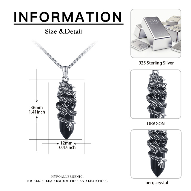 Sterling Silver Dragon Black Bullet Shaped Crystal Pendant Necklace-7