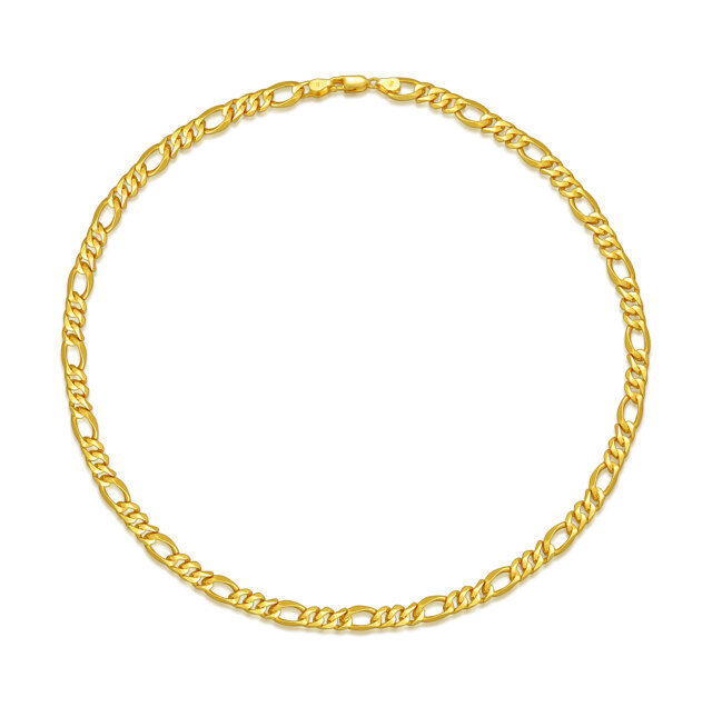 Collar de plata de ley con cadena de eslabones Figaro chapada en oro amarillo-0