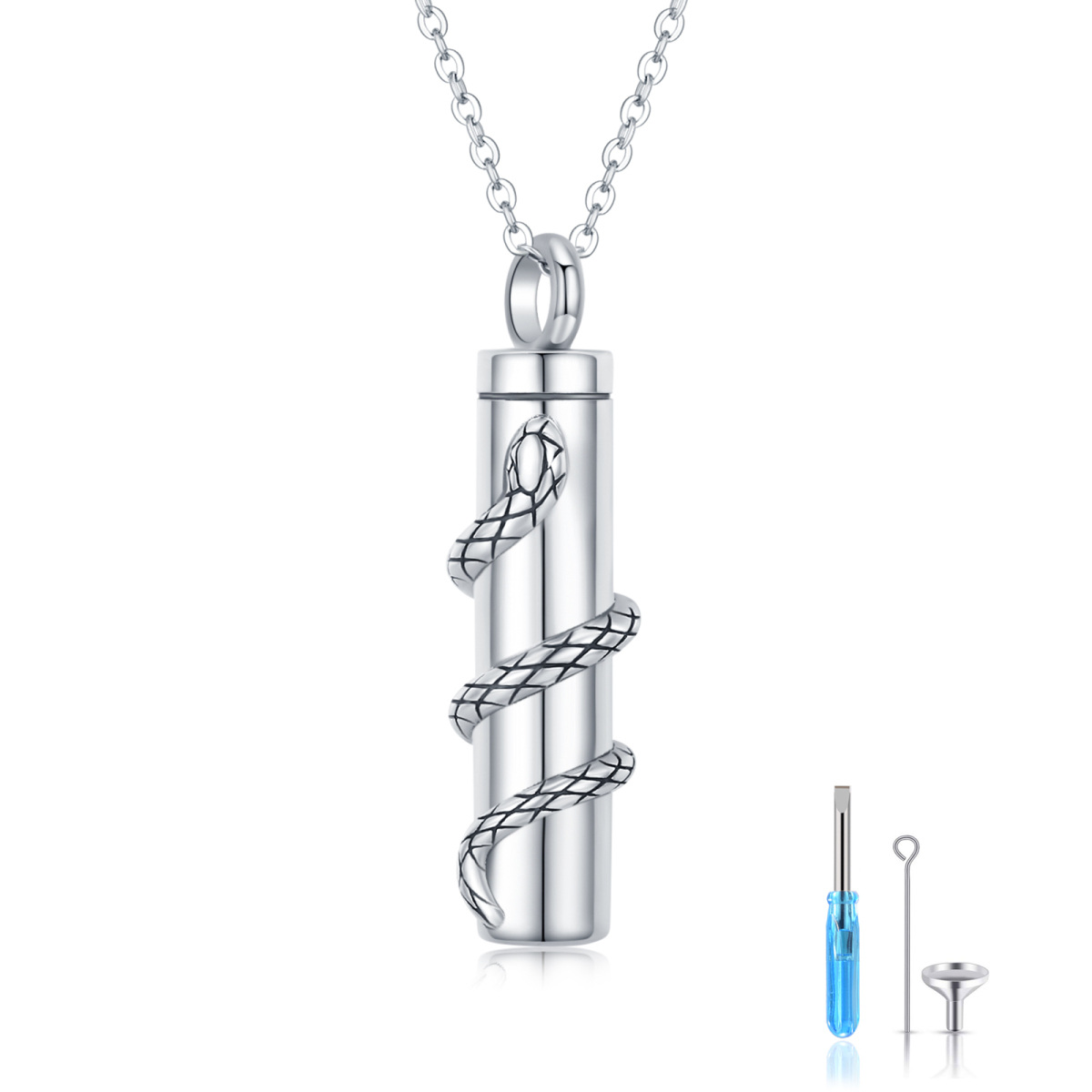 Sterling Silber Schlange & bar Urne Halskette für Asche-1