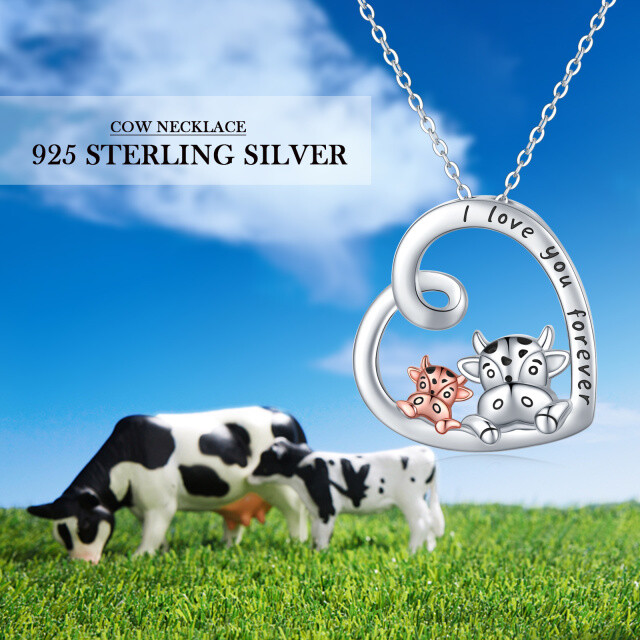 Sterling Silver Two-tone Cow & Heart Pendant Necklace-5
