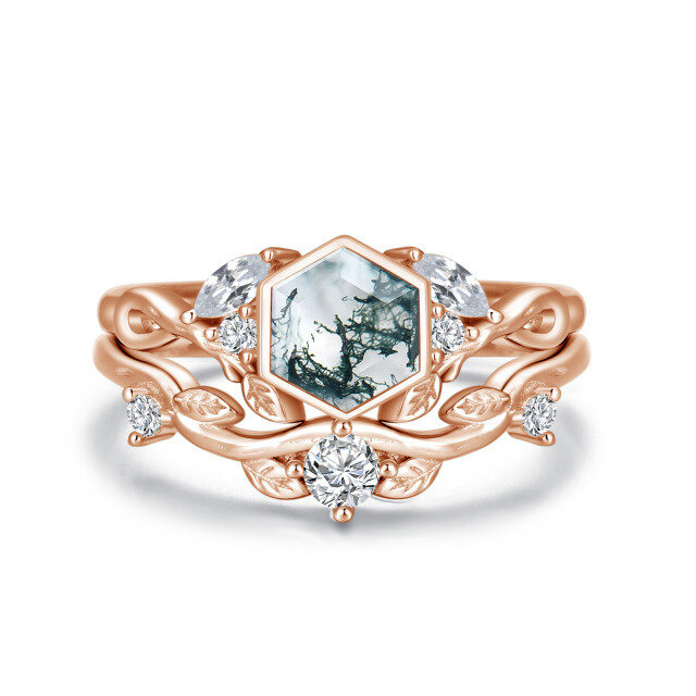 Sterling Silver with Rose Gold Plated Agate Personalized Engraving Ring-1