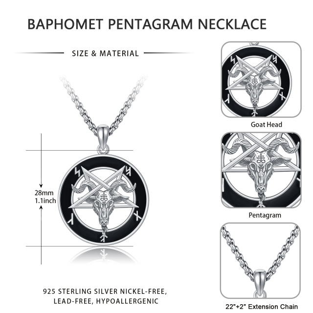 Sterling Silver Pentagram & Satanic Goat Pendant Necklace for Men-3