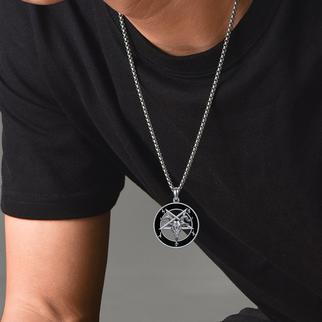 Sterling Silver Pentagram & Satanic Goat Pendant Necklace for Men-4