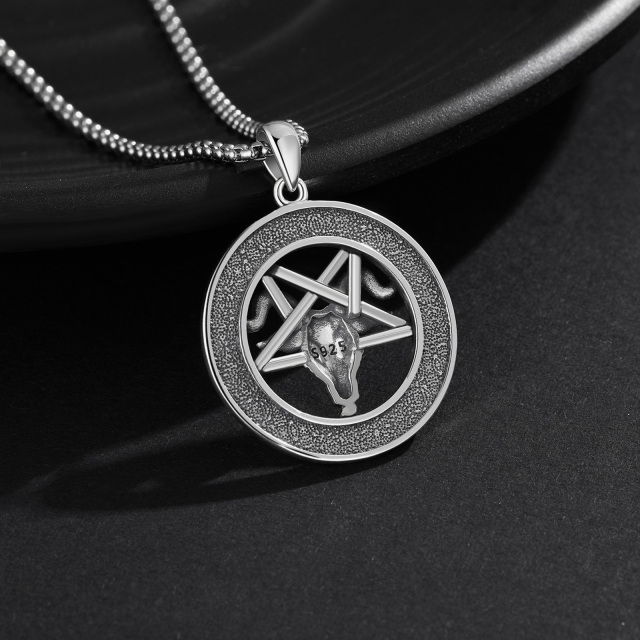 Sterling Silver Pentagram & Satanic Goat Pendant Necklace for Men-2