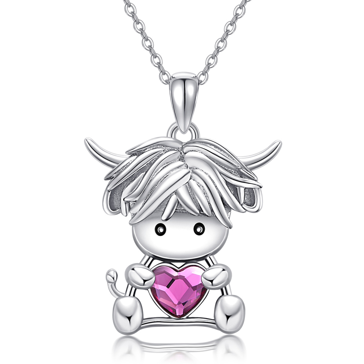 Collier pendentif vache en cristal de coeur en argent sterling-1