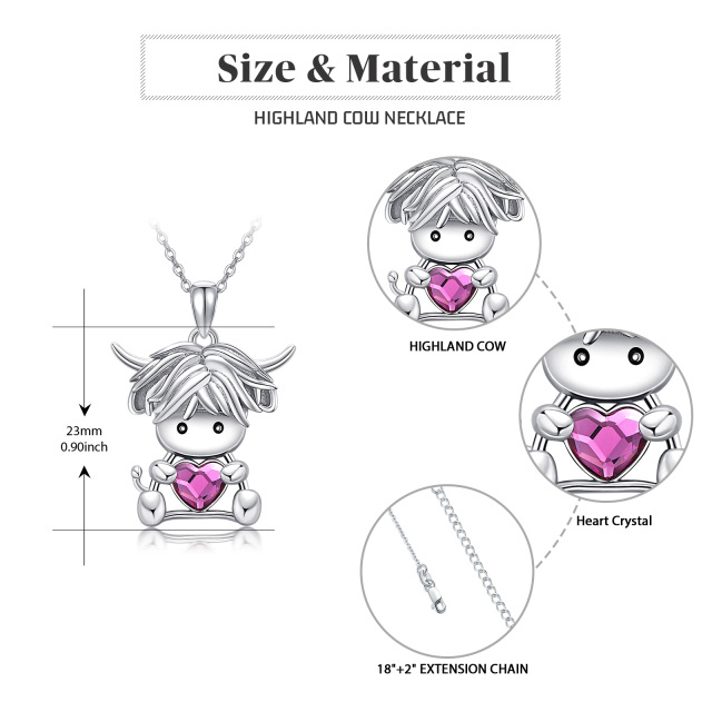 Halskette mit Kuh-Anhänger aus Sterlingsilber mit Herz-Kristall-3