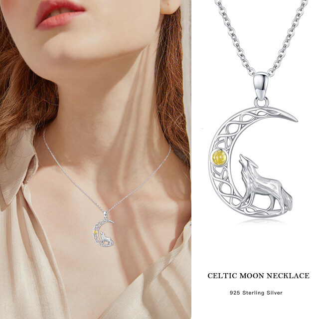 Collier en argent sterling avec pendentif loup en zircon rond-4