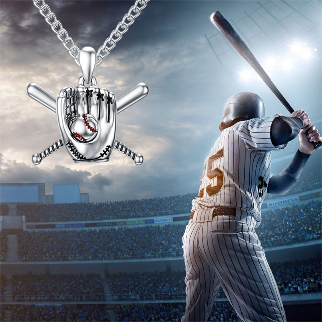 Collier en argent sterling avec pendentif Baseball pour hommes-3