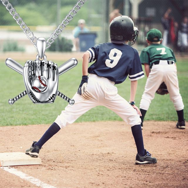 Sterling Silver Baseball Pendant Necklace for Men-4