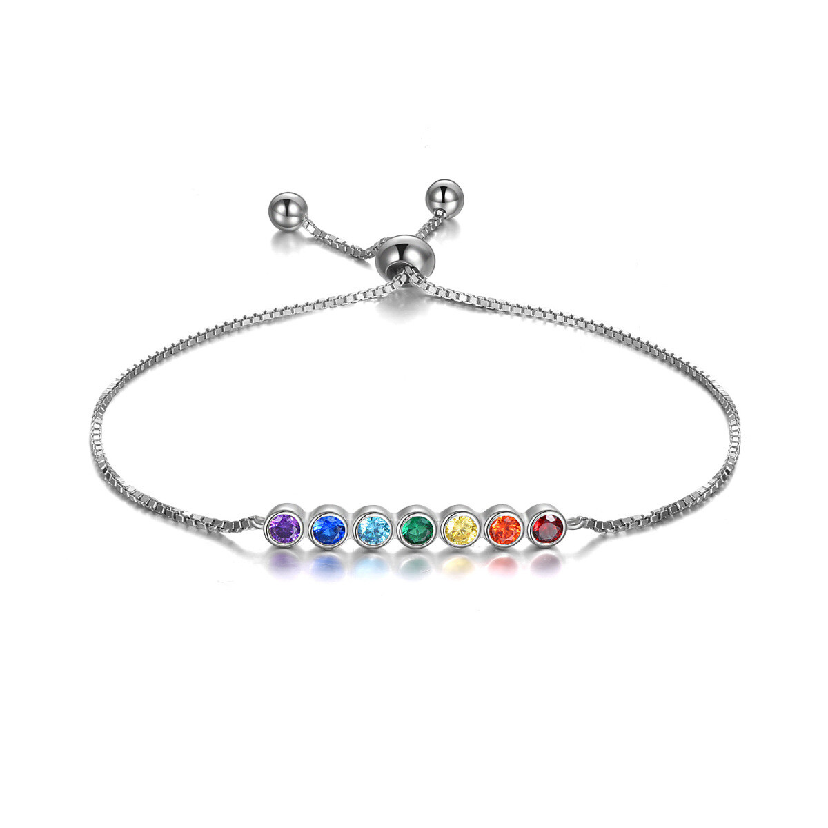 Pulsera Colgante Chakras Cristal Redondo Plata de Ley-1