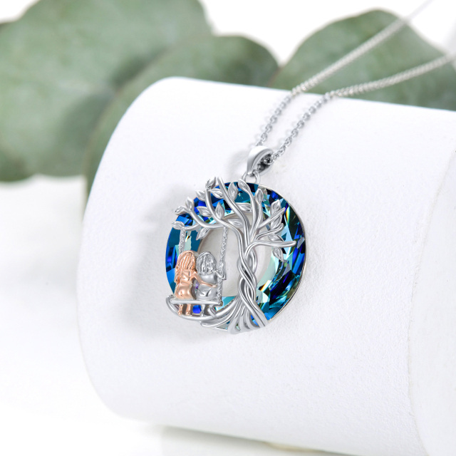 Collier avec pendentif en cristal en forme d'arbre de vie circulaire bicolore en argent sterling pour sœurs-2