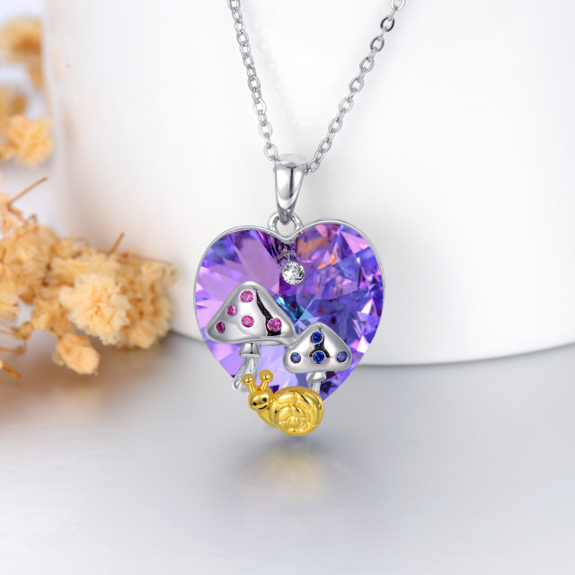 Sterling Silver Heart Crystal Mushroom Pendant Necklace-4