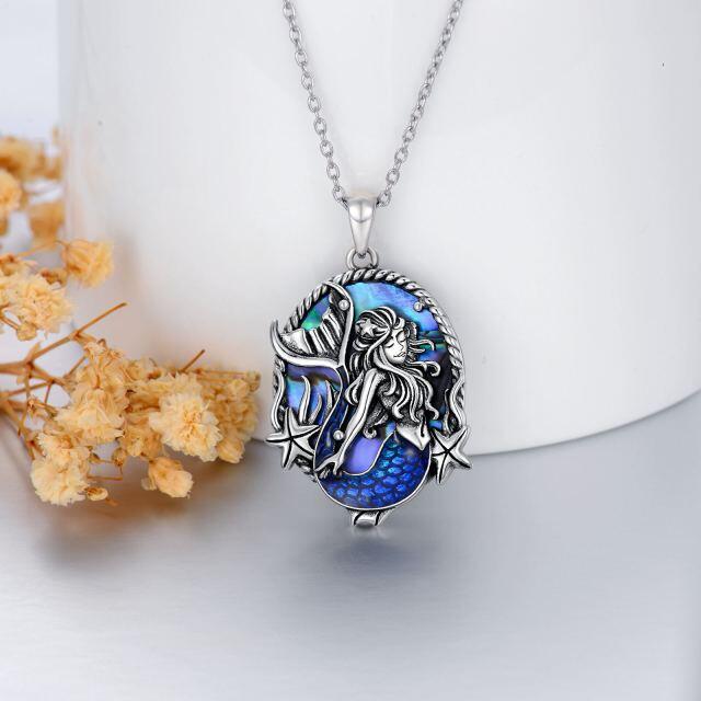 Sterling Silver Oval Abalone Shellfish Mermaid Pendant Necklace-4