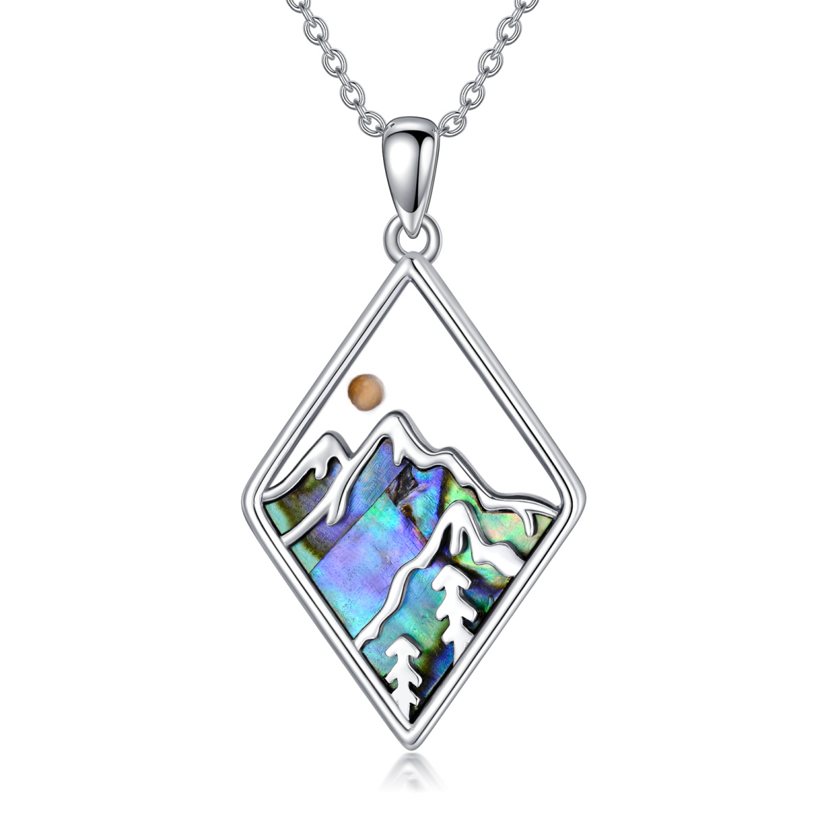 Sterling Silver Abalone Shellfish Mountains & Mustard Seeds Pendant Necklace-1