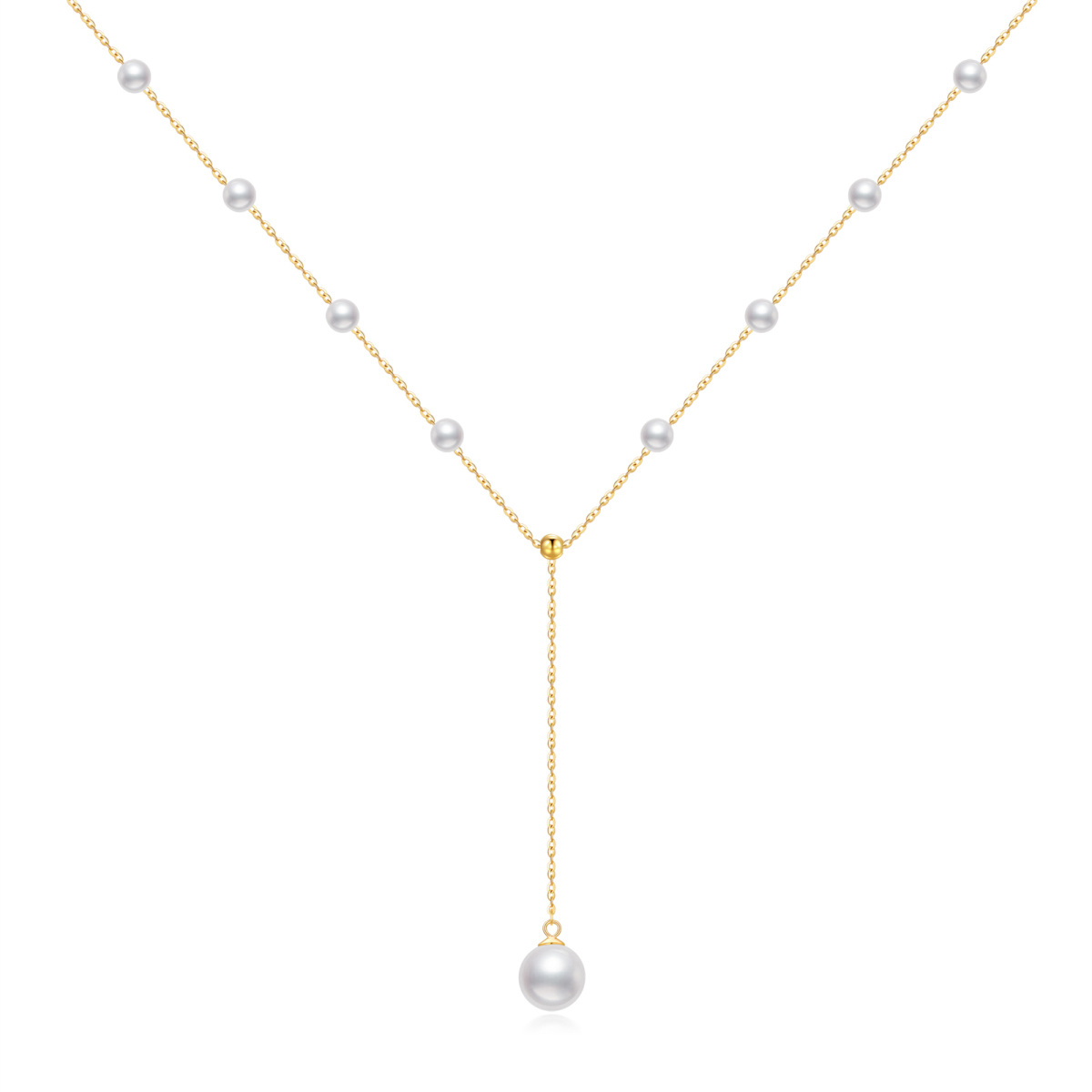 14K Gold Circular Shaped Pearl Bead Adjustable Y Necklace-1