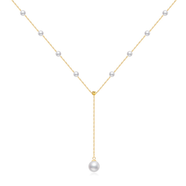 14K Gold Circular Shaped Pearl Bead Adjustable Y Necklace-4