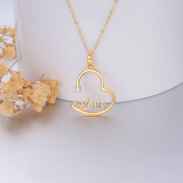 14K Gold Round Diamond Heart Pendant Necklace with Engraved Word-2