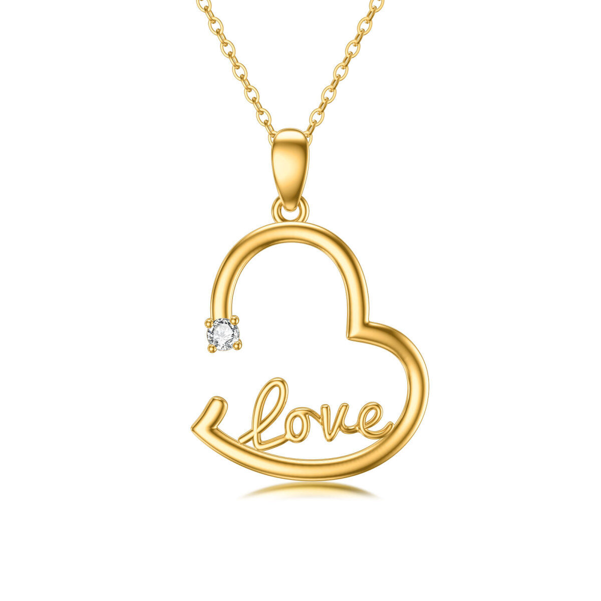 14K Gold Round Diamond Heart Pendant Necklace with Engraved Word-1