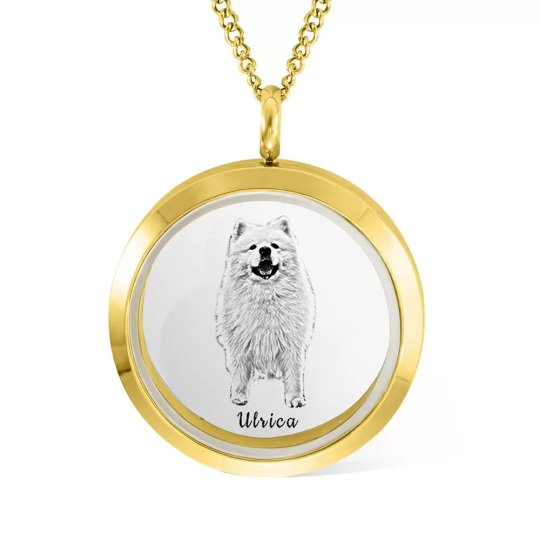 Aço inoxidável com banhado a ouro branco gravura personalizada gato colar com medalhão de foto personalizado