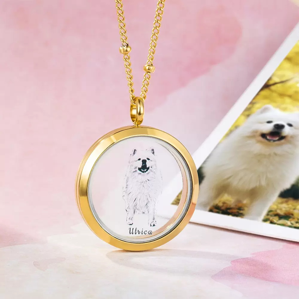 Stainless Steel with White Gold Plated & Personalized Engraving Cat Personalized Photo Locket Necklace-4