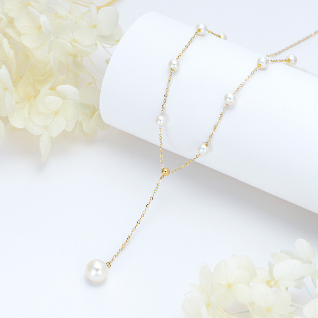 14K Gold Circular Shaped Pearl Bead Adjustable Y Necklace-2