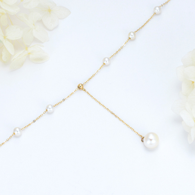 14K Gold Circular Shaped Pearl Bead Adjustable Y Necklace-3