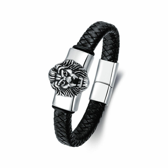 Bracelet en acier inoxydable avec chaîne de lion plaqué argent rétro pour hommes