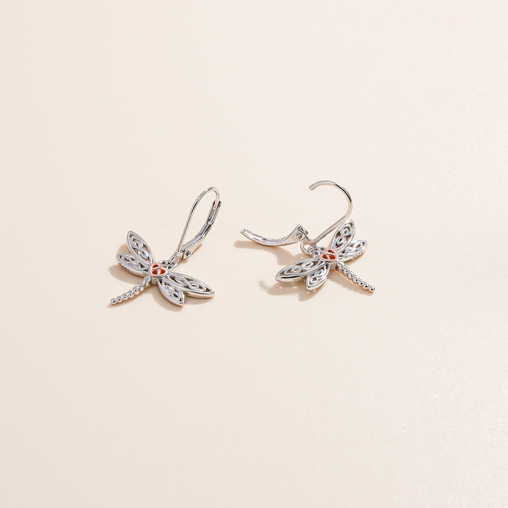 Sterling Silver Two-tone Dragonfly Drop Earrings-3