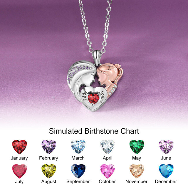 Sterling Silver Cubic Zirconia Personalized Engraving Mother & Daughter Heart Pendant Necklace-2