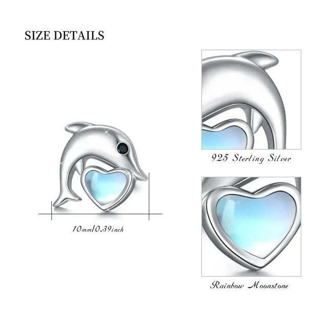 Sterling Silver Moonstone Dolphin & Heart Stud Earrings-5