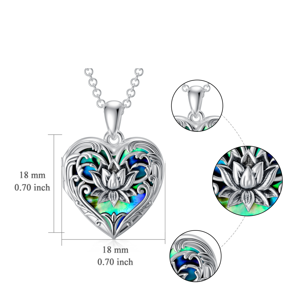 Sterling Silver Heart Shaped Abalone Shellfish & Personalized Engraving Lotus & Personalized Photo & Heart Personalized Photo Locket Necklace-7