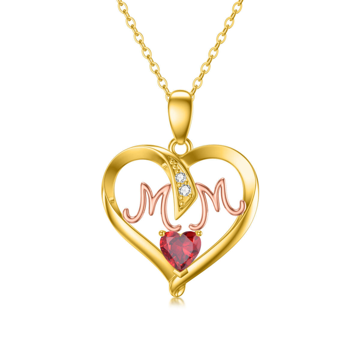14K Gold & Rose Gold Heart Shaped Cubic Zirconia Heart Pendant Necklace with Engraved Word-1