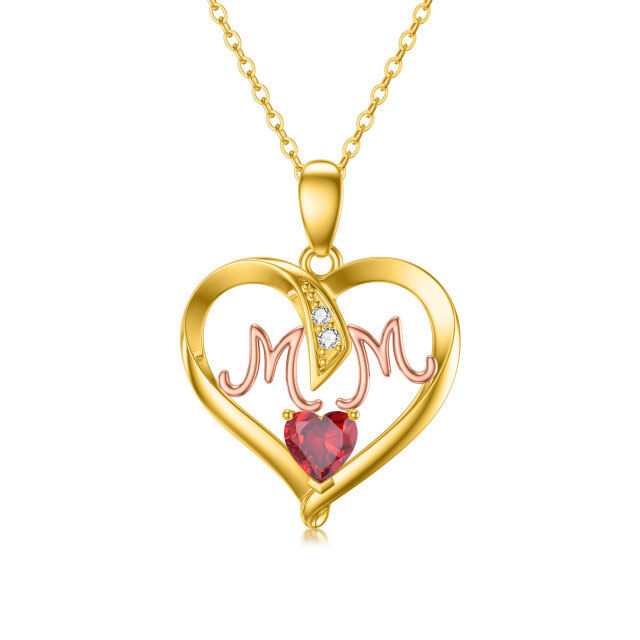 14K Gold & Rose Gold Heart Shaped Cubic Zirconia Heart Pendant Necklace with Engraved Word-0