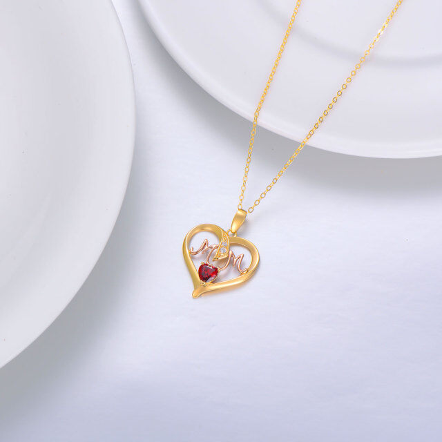 14K Gold & Rose Gold Heart Shaped Cubic Zirconia Heart Pendant Necklace with Engraved Word-2