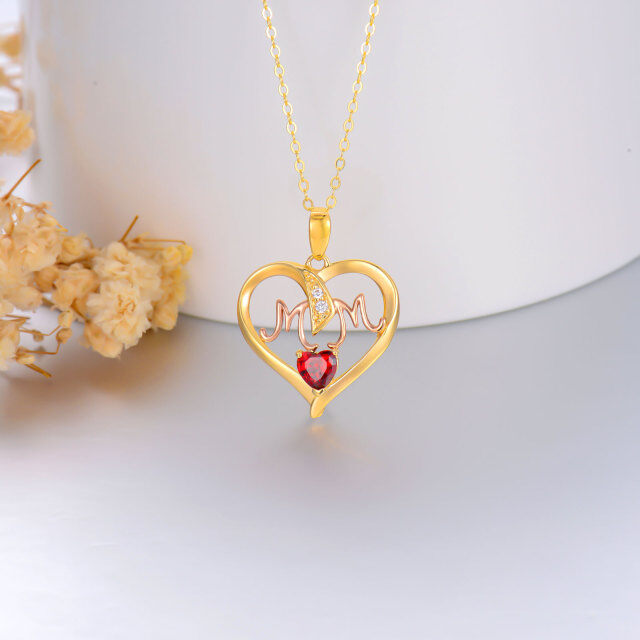 14K Gold & Rose Gold Heart Shaped Cubic Zirconia Heart Pendant Necklace with Engraved Word-3