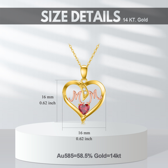 14K Gold & Rose Gold Heart Shaped Cubic Zirconia Heart Pendant Necklace with Engraved Word-4