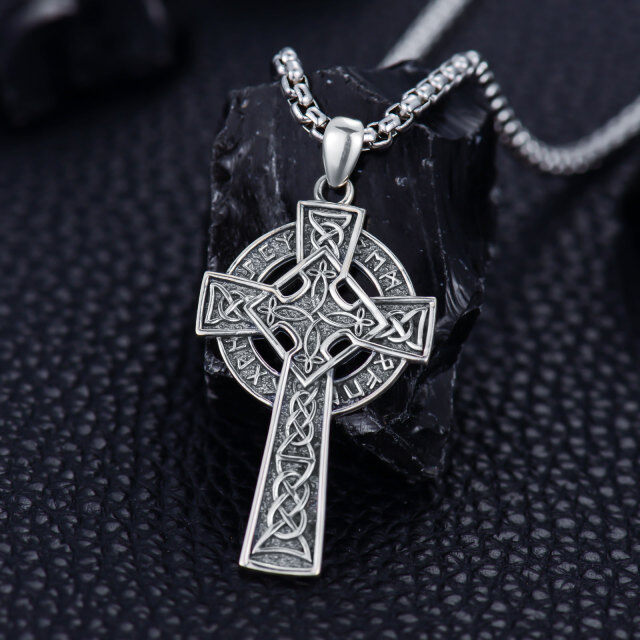 Sterling Silver Celtic Knot & Cross & Viking Rune Pendant Necklace for Men-3