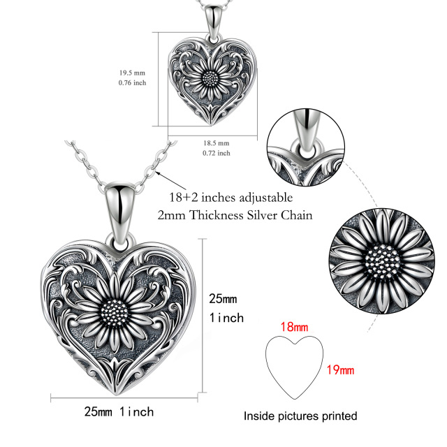 Sterling Silver Sunflower Heart Personalized Engraving Photo Locket Necklace-5