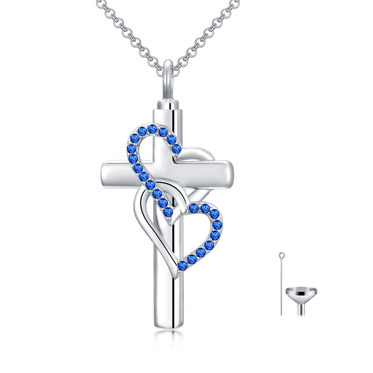 Halskette mit Herzanhänger aus Sterlingsilber mit Kreuz und Urne als Andenkenschmuck für die Einäscherung-1