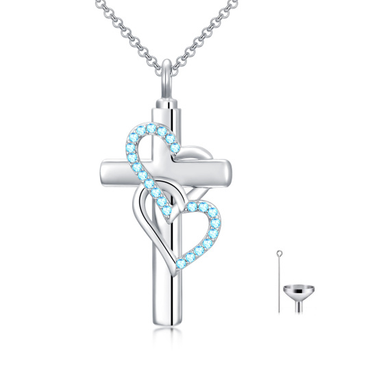 Croce e cuore in argento sterling con collana di urne a forma di cuore per le ceneri